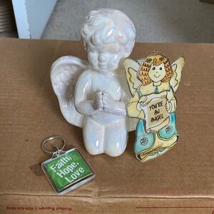 Glass Angel figurine and two other item bundle